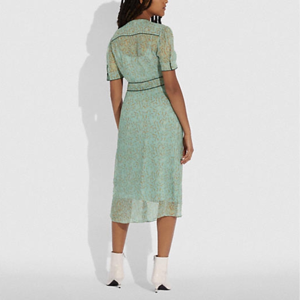 Printed Long Chiffon V Neck Dress from Coach - Picture 3 of 7